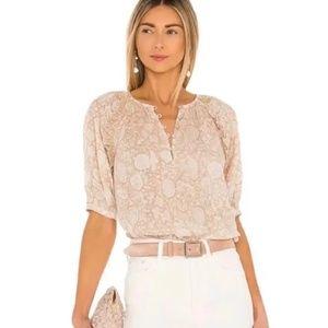 Cleobella Raimi Short Sleeve Blouse Tonal Block Beige Organic Cotton M